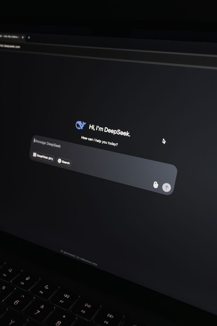 Services Close-up of an AI chat interface on a laptop screen in a dark setting.